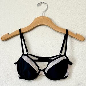 Victoria’s Secret Unlined Sheer Mesh Demi Bra - Size 32D, Cream/Black - Like New